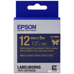 Картридж зі стрічкою Epson LabelWorks LK4HKK 12 мм / 5 м Gold/Navy (C53S654002) ТОП в Одесі