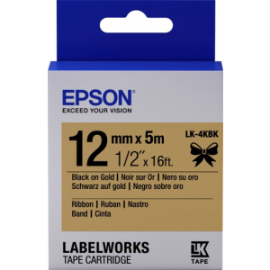 хорошая модель Картридж с лентой Epson LabelWorks LK4KBK 12 мм 5 м Black/Gold (C53S654001)