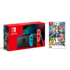 Nintendo Switch Neon blue/red - Обновлённая версия + игра Super Smash Bros. Ultimate