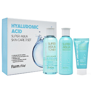 Набір засобів догляду за шкірою FarmStay Hyaluronic Acid Super Aqua Skin Care 3 Set з гіалуроновою кислотою (8809426959457) краща модель в Одесі