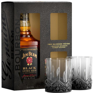 Віскі Jim Beam Black Extra Aged 0.7 л 43% + 2 склянки (5060045587565_5060045588838)