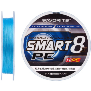 Шнур Favorite Smart PE 8x 150 м # 0.8/0.153 мм 6.8 кг Голубой (16931072) надежный