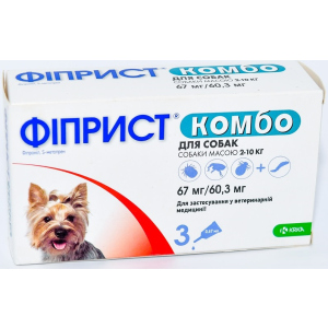 Краплі від бліх та кліщів KRKA Фіприст Комбо на холку 3 піпетки по 0.67 мл для собак масою тіла 2-10 кг (3838989645588) в Одесі