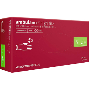 Рукавички Mercator Medical Ambulance High Risk нестерильні латексні неопудрені S 25 пар Сині (17201800)