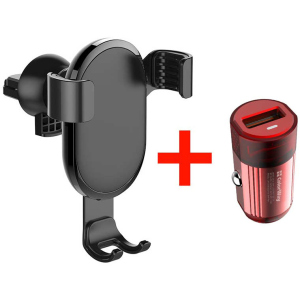 Автотримач для телефону СolorWay Metallic Gravity Holder Black + ЗУ 1USB QC 3.0 (18W) Red (CW-CHG01-BK/CHA012Q-RD) надійний