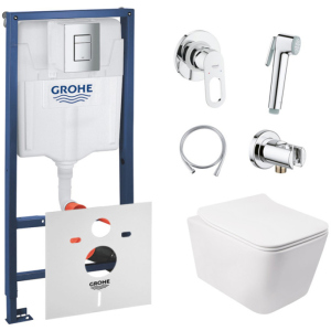 Інсталяція GROHE Rapid SL 38772001 + унітаз QTAP Crow QT05335170W із сидінням Soft Close дюропласт + душовий гарнітур GROHE BauLoop 111042 ТОП в Одесі