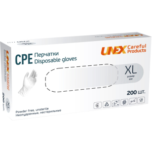 Рукавички одноразові нестерильні, неопудрені CPE Unex Medical Products розмір XL 200 шт. - 100 пар Білі (77-40-2) ТОП в Одесі