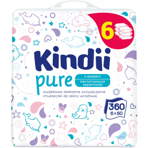 Вологі серветки для немовлят та дітей Kindii Pure 6х60 шт (5900095023654) краща модель в Одесі