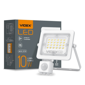 LED прожектор VIDEX F2e 10W 5000K с датчиком движения и освещенности лучшая модель в Одессе