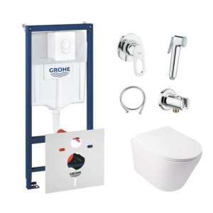 хороша модель Комплект інсталяція Grohe Rapid SL 38722001 + унітаз з сидінням Qtap Swan QT16335178W + набір для гігієнічного душу із змішувачем Grohe BauLoop 111042