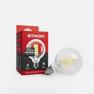 LED лампа ETRON Filament 1-EFP-172 G95 E27 20W 4200K clear glass в Одесі