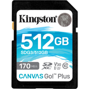 Kingston SDXC 512GB Canvas Go! Plus Class 10 UHS-I U3 V30 (SDG3/512GB) лучшая модель в Одессе