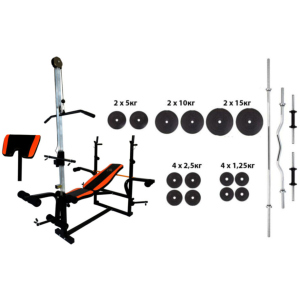 Скамья для жима с тягой RN-Sport + 4 грифа + 75 кг дисков с ABS покрытием (Rn-000172) рейтинг