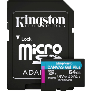 Kingston MicroSDXC 64GB Canvas Go! Plus Class 10 UHS-I U3 V30 A2 + SD-адаптер (SDCG3/64GB) ТОП в Одесі