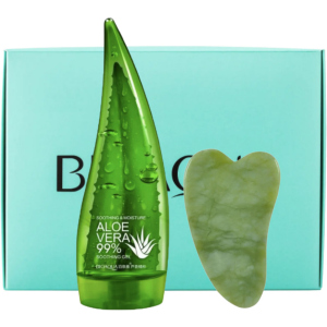 купить Набор BioAqua Гель для лица Aloe Vera 99% Увлажняющий 190 мл + Нефритовый массажёр-скребок для лица Гуаша (2000000223391)