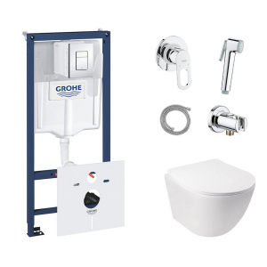 Комплект инсталляция Grohe Rapid SL 38827000 + унитаз с сиденьем Qtap Jay QT07335176W + набор для гигиенического душа со смесителем Grohe BauLoop 111042