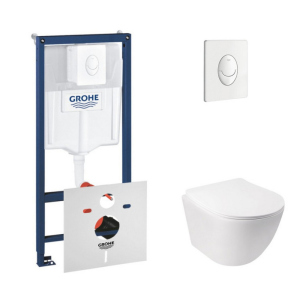 Набір інсталяція 4 в 1 Grohe Rapid SL 38722001 + унітаз з сидінням Qtap Jay QT07335176W (38722001QT07335176W) лучшая модель в Одессе