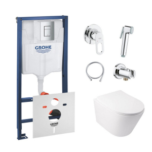 Комплект інсталяція Grohe Rapid SL 38772001 + унітаз з сидінням Qtap Swan QT16335178W + набір для гігієнічного душу зі змішувачем Grohe BauLoop 111042 (38772001QT16335178W111042) лучшая модель в Одессе