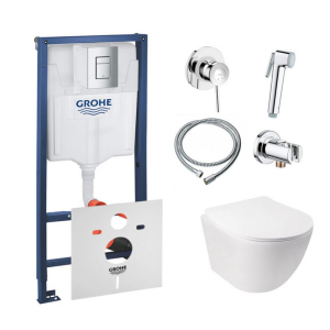 Комплект інсталяція Grohe Rapid SL 38772001 + унітаз з сидінням Qtap Jay QT07335176W + набір для гігієнічного душу зі змішувачем Grohe BauClassic 111048 (38772001QT07335176W110)