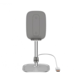 хороша модель Тримач Baseus Literary Youth Desktop Bracket (Telescopic + Wireless Charging) Silver