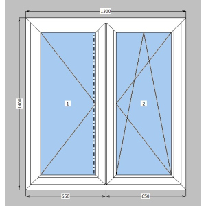 Окно металлопластиковое Brokelman 58 mm 2-створчатое поворотно-откидное, поворотное, фурнитура Vorne, 1300х1400 мм, белое в Одессе