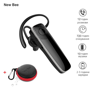 Гарнітура Bluetooth навушник вкладиш блютуз 4.1 New Bee NB-12С Black + кейс-чохол в Одесі