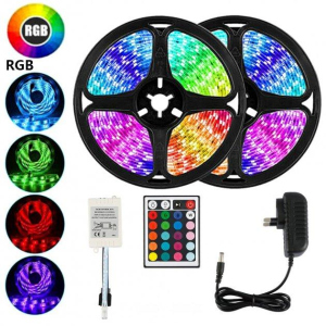 Світлодіодна стрічка RGB LED гірлянда з пультом і блоком живлення на клейкій основі 5 м надійний