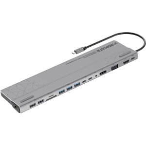 Док-станція 15-в-1 Promate BaseLink-Pro USB-C PD/HDMI/VGA/DisplayPort/3xUSB 3.1/2xUSB-C 3.1/2xUSB 2.0/RJ45/SD/MicroSD/AUX 3.5 mm Gray (baselink-pro.black) в Одесі