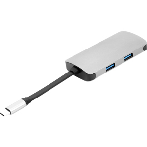 USB-хаб PowerPlant Type-C - HDMI 4K, USB 3.0, USB Type-C, RJ45 Grey (CA911691) в Одесі