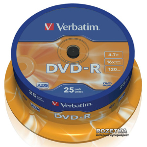 Verbatim DVD-R 4,7 GB 16x Cake 25 шт (43522) лучшая модель в Одессе