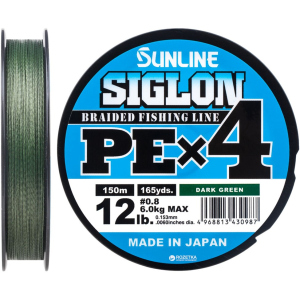 Шнур Sunline Siglon PE х4 150 м # 0.8/0.153 мм 6 кг Темно-зелений (16580918) в Одесі