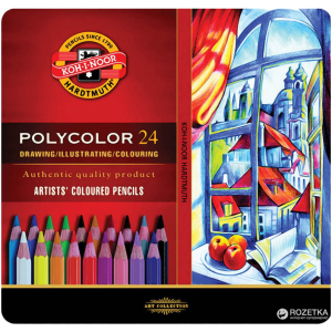 Художественные карандаши Koh-i-Noor Polycolor 24 цвета металлическая упаковка (3824024002PL) рейтинг