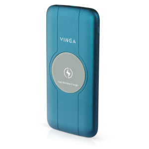 Батарея універсальна Vinga 10000 mAh Wireless QC3.0 PD soft touch blue ТОП в Одесі