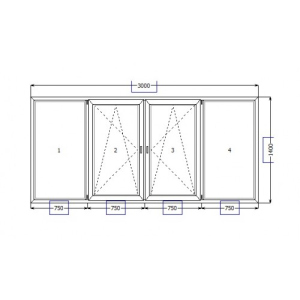 купить Окно металлопластиковое Brokelman 1400х3000 мм с двумя активными створками