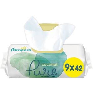 Дитячі вологі серветки Pampers Pure Coconut 378 шт (8001841709017) краща модель в Одесі