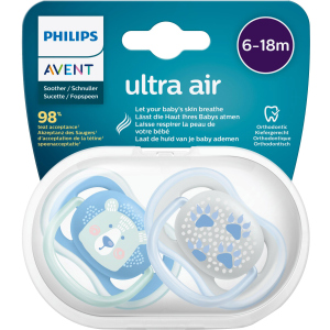 Пустушка ортодонтична Philips AVENT Ultra Air з декором для хлопчиків 6-18 міс 2 шт (SCF085/03) ТОП в Одесі