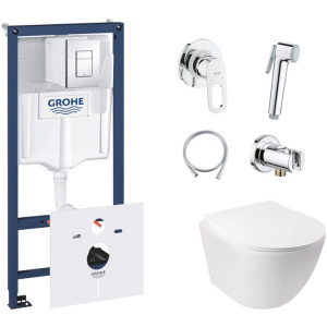 Інсталяція GROHE Rapid SL 38827000 + унітаз QTAP Jay QT07335176W із сидінням Soft Close дюропласт + душовий гарнітур GROHE BauLoop 111042 в Одесі