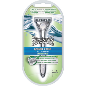 Бритва для гоління Wilkinson Sword Quattro Titanium Sensitive 2 картриджа (4027800536269) краща модель в Одесі