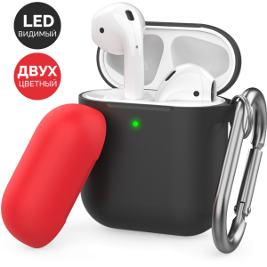 Двоколірний Силіконовий чохол AhaStyle з карабіном для Apple AirPods Black red (AHA-01460-BBR) в Одесі