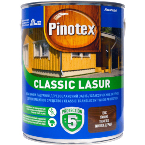 Лазур Pinotex Classic Lasur - матове алкідне просочення для дерева, блакитне, з декоративним ефектом, палісандр, 3 л (5308846) надійний