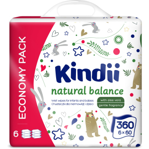 Вологі серветки для немовлят та дітей Kindii Natural Balance 6х60 шт (5900095029137) ТОП в Одесі