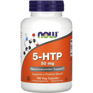 купити 5-HTP (Гідрокситриптофан), 50 мг, Now Foods 180 вегетаріанських капсул (733739001016)