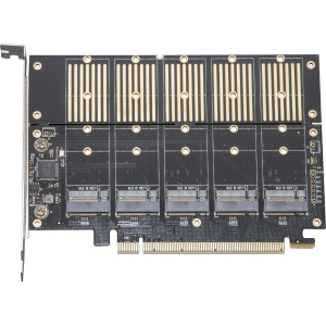 Плата расширения Frime PCI-E x16 to 5 x M.2 (B Key), JMB585 (ECF-PCIEtoSSD010)