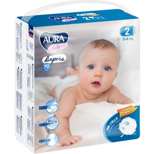 Подгузники одноразовые для детей AURA baby 2/S 3-6 кг mega-pack 70 шт (4752171003279) лучшая модель в Одессе