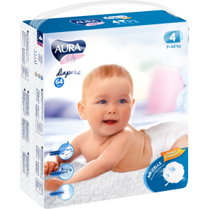 Подгузники одноразовые для детей AURA baby 4 7-14 кг 64 шт (4752171003293)