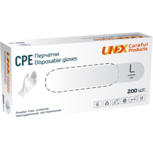 Перчатки одноразовые нестерильные, неопудреннные CPE Unex Medical Products размер L 200 шт. — 100 пар Белые (4870238550808) ТОП в Одессе