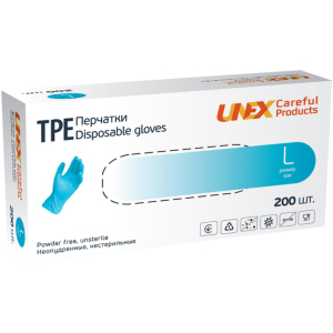 Рукавички TPE Unex Medical Products неопудрені нестерильні розміри L 200 шт. - 100 пар Блакитні (77-47-1) в Одесі