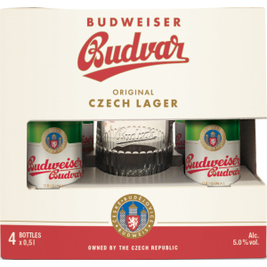 Подарунковий набір пиво Budweiser світле відфільтроване 5% 0.5 л x 4 шт. + кухоль 0.5 л (8594403707380) ТОП в Одесі