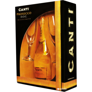 Вино ігристе Canti Prosecco Millesimato біле екстра-сухе 0.75 л 11% + 2 келихи в подарунковій упаковці (8005415050703) в Одесі