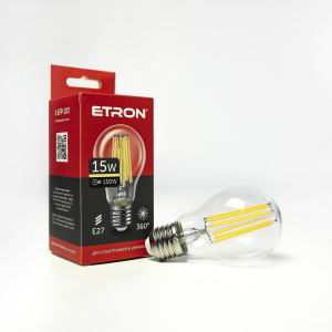 LED лампа ETRON Filament 1-EFP-103 A60 15W 3000K E27 краща модель в Одесі